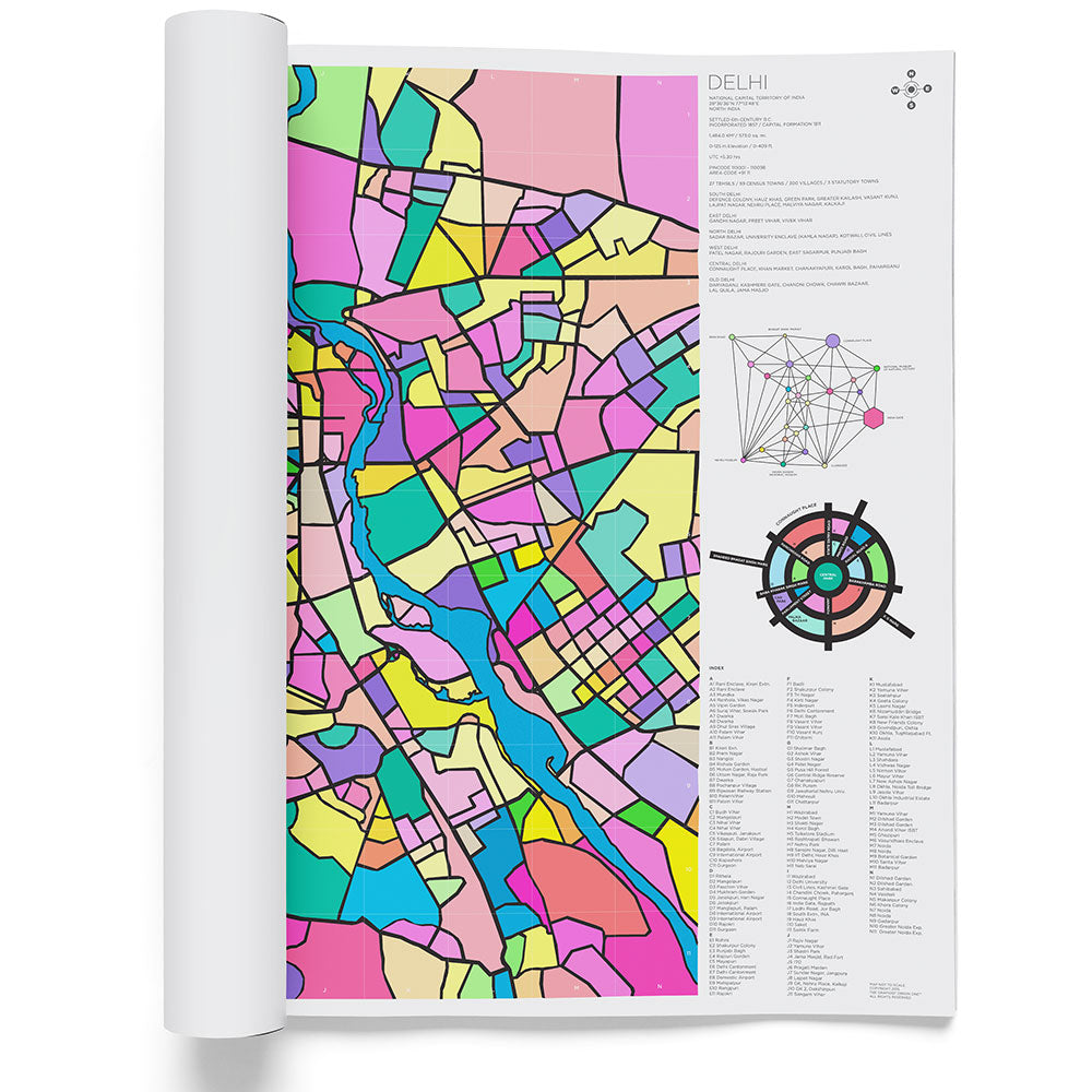 Delhi, framed Map White