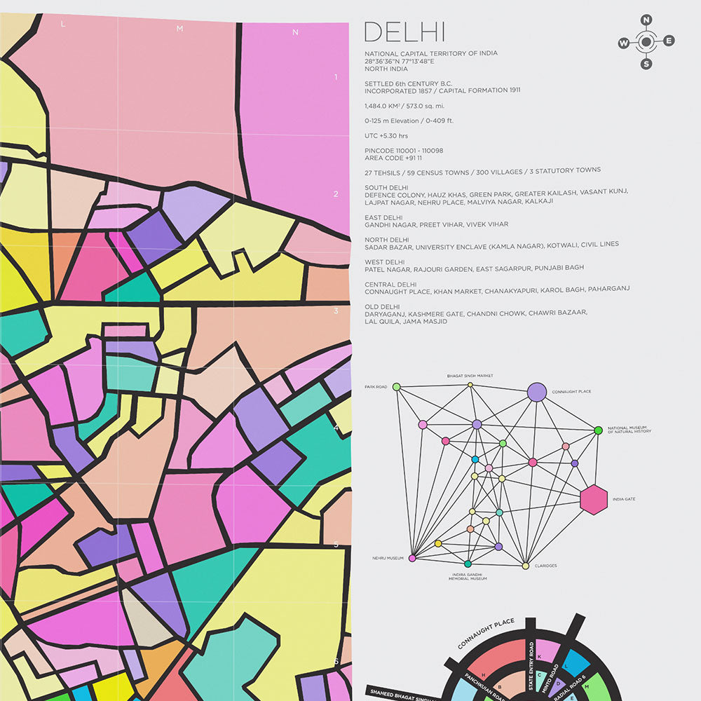 Delhi, framed Map White
